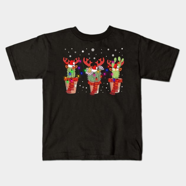 Cactus Christmas Lights Decoration Santa Hat Cactus Lovers Kids T-Shirt by MarrinerAlex